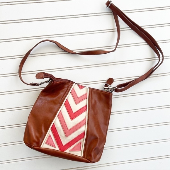 Miche Dee Brown Pink Crossbody Chevron Purse Bag. - Picture 2 of 12